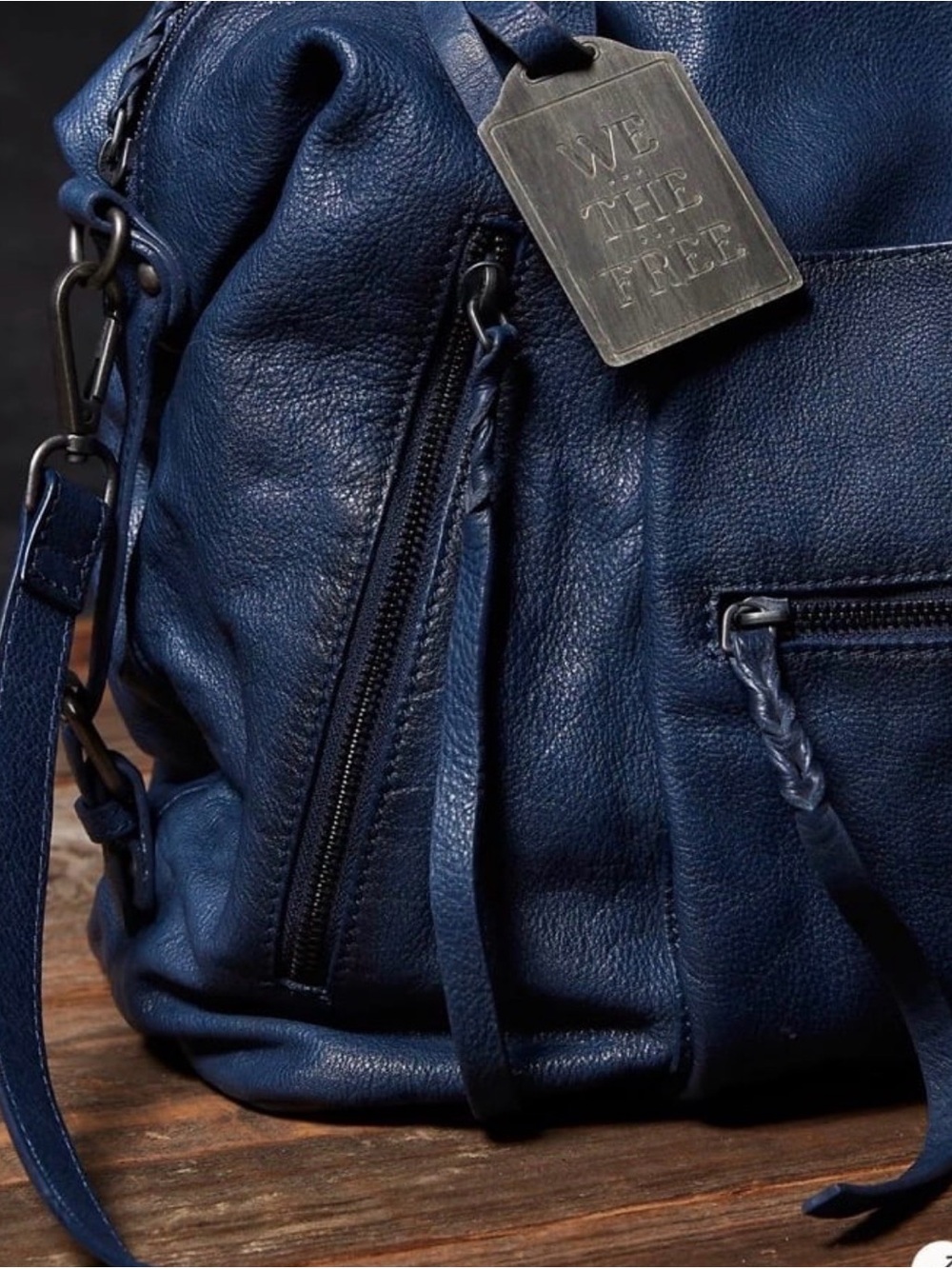 New - Free People Large Emerson Tote - Dark Rinse - Picture 3 of 7